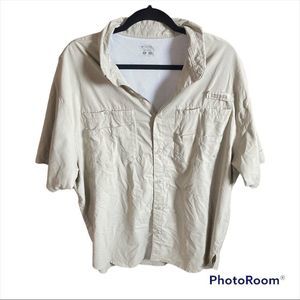 Columbia Pfg Omni Shade Mens XL Tan Short Sleeve Fishing Shirt Outdoors